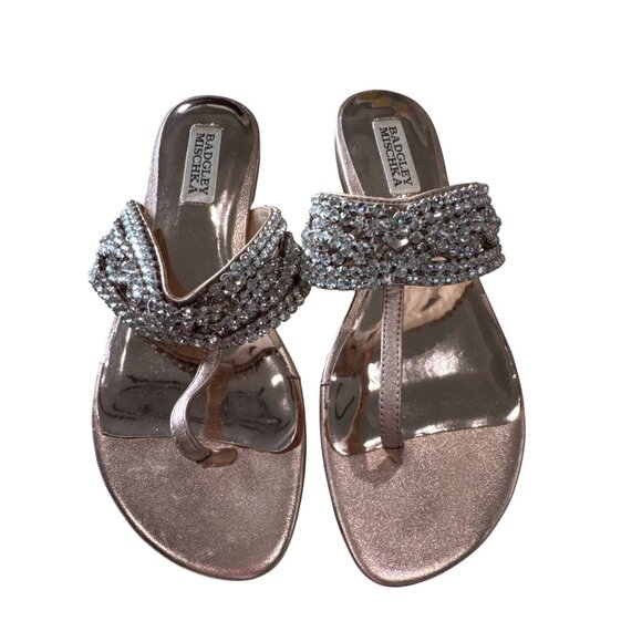 Badgley Mischka Shoes - Badgley Mischka Rose Gold Rhinestone Embellished Sandals Womens Size 8 Leather U